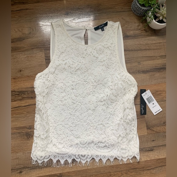 Leighton Tops - Leighton Lace-overlay Eyelash-fringe Blouse